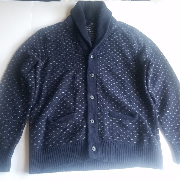 J Crew 100% Lambswool Cardigan Sweater Large Navy - Picture 2 of 6